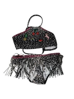 PILYQ Black and White Bikini w/ Patches & Fringes - size 12